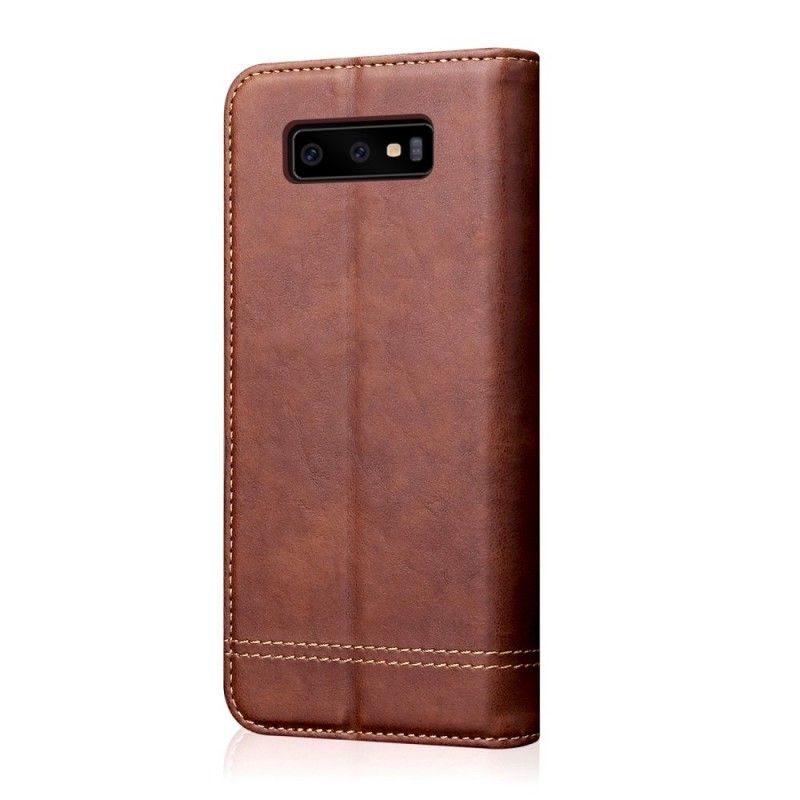 Folio Deksel Samsung Galaxy S10 Svart Sydd Skinneffekt Beskyttelse