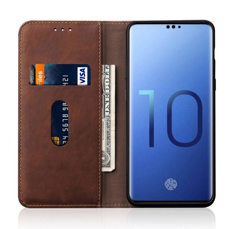 Folio Deksel Samsung Galaxy S10 Svart Sydd Skinneffekt Beskyttelse