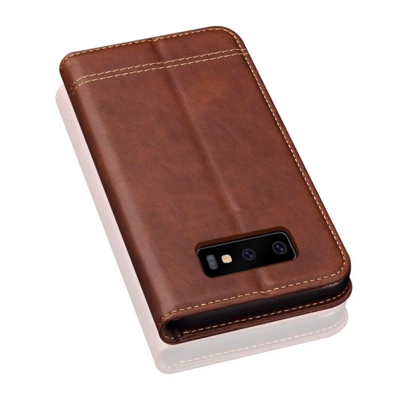 Folio Deksel Samsung Galaxy S10 Svart Sydd Skinneffekt Beskyttelse