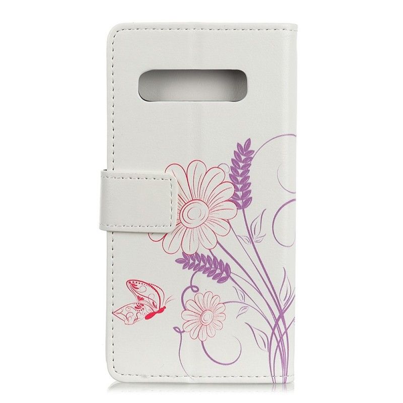 Lærdeksel Folio Deksel Samsung Galaxy S10 Mobildeksel Tegning Av Sommerfugler Og Blomster