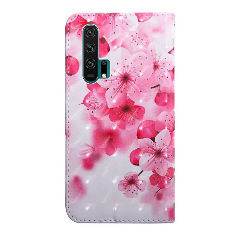 Lærdeksel Folio Deksel Honor 20 Pro Rosa Blomster