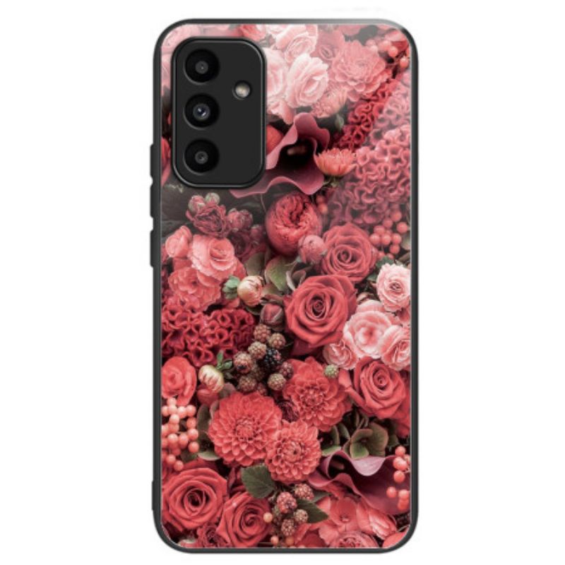 Deksel Samsung Galaxy A15 5g Røde Og Rosa Blomster Av Herdet Glass Beskyttelse Deksel