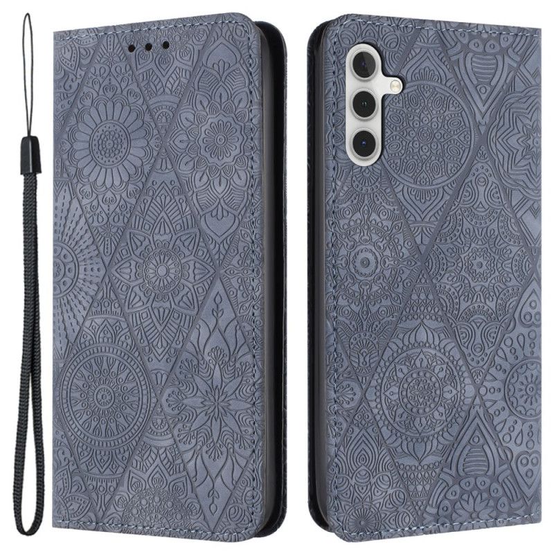 Folio Deksel Lær Samsung Galaxy A15 5g Mobildeksel Patchwork Med Stropp