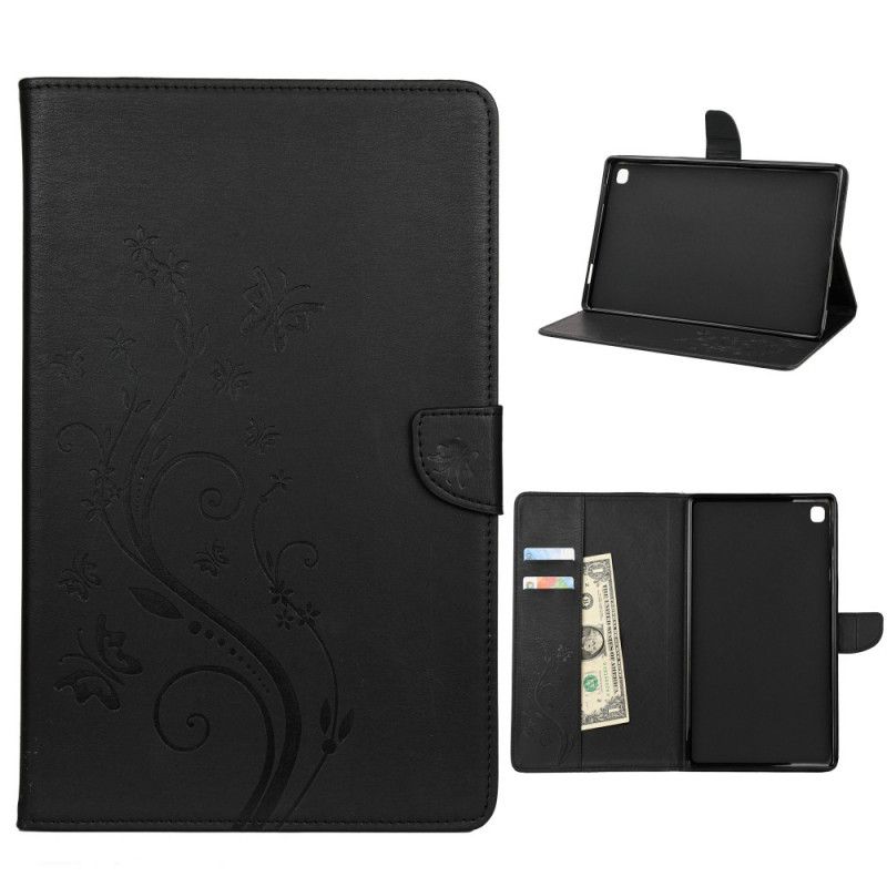 Folio Deksel for Samsung Galaxy Tab A7 Svart Blomster Sommerfugler