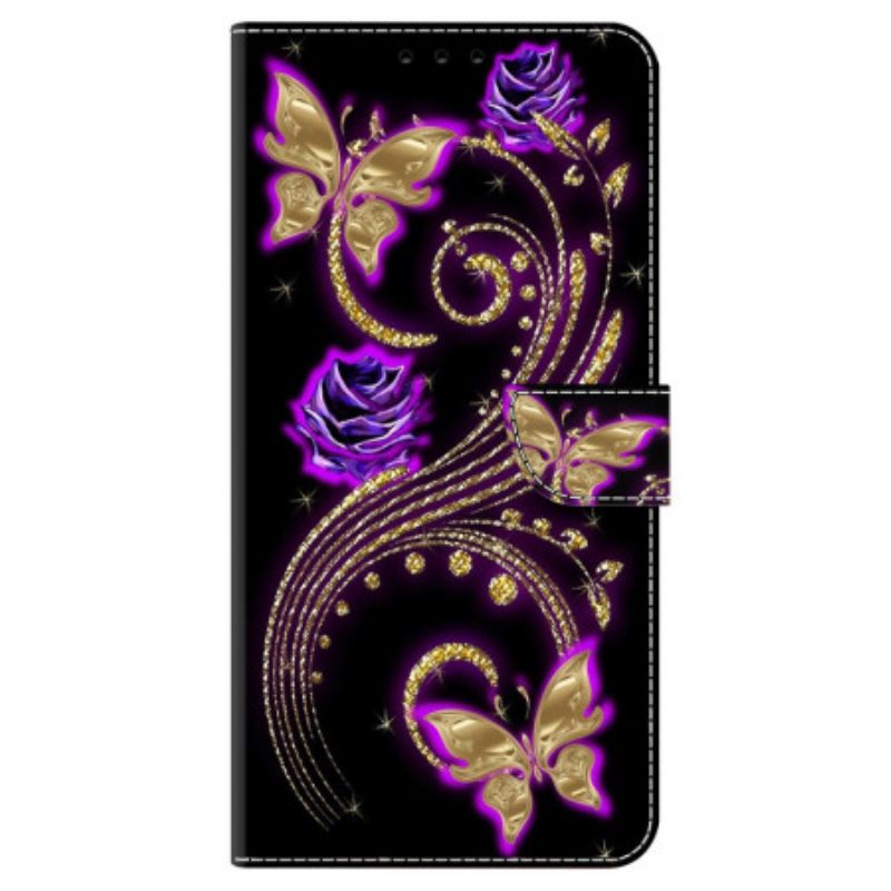 Lærdeksel Folio Deksel Honor X9b / Magic 6 Lite Mobildeksel Lilla Blomster Og Sommerfugler