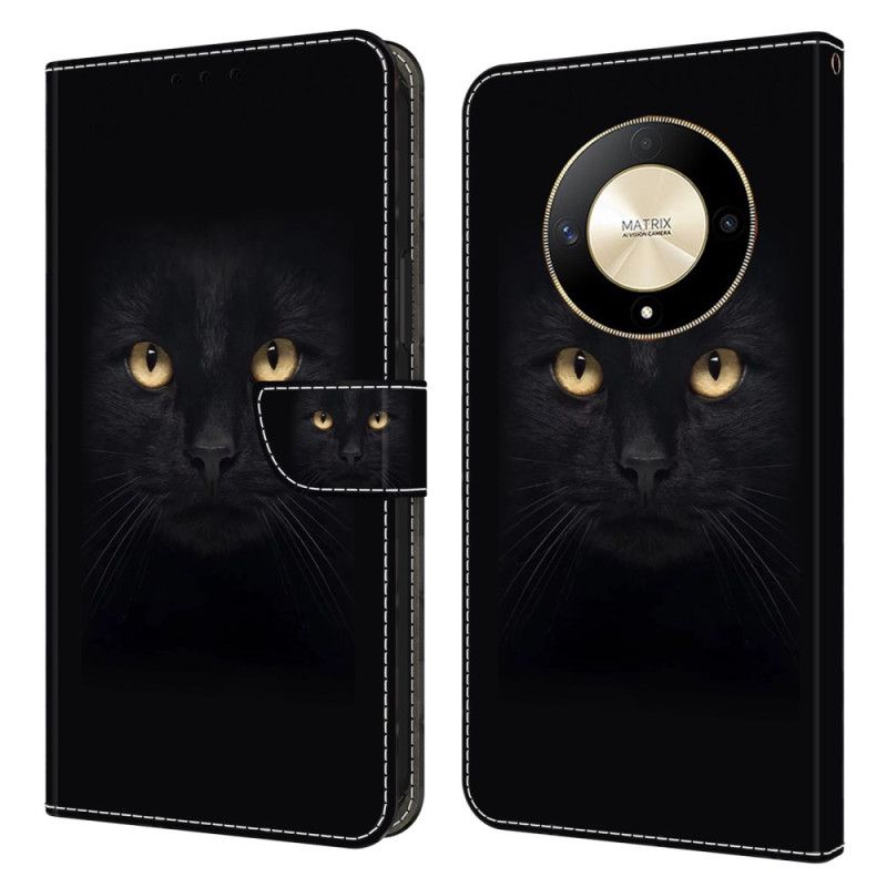 Lærdeksel Folio Deksel Honor X9b / Magic 6 Lite Mobildeksel Svart Katt