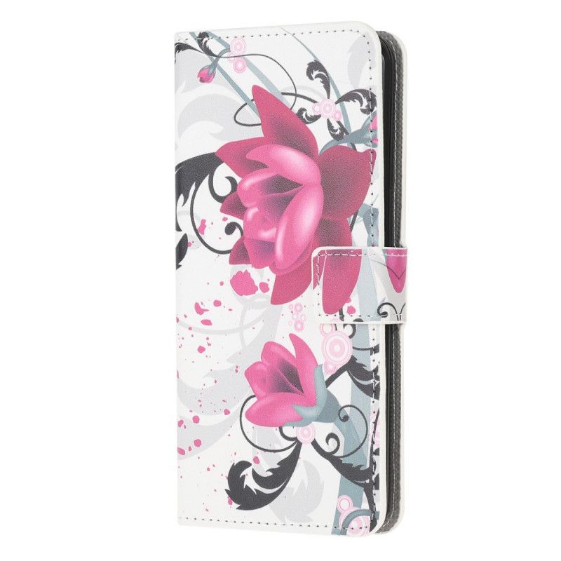 Folio Deksel Huawei P Smart 2020 Rosa Tropiske Blomster Anti-fall