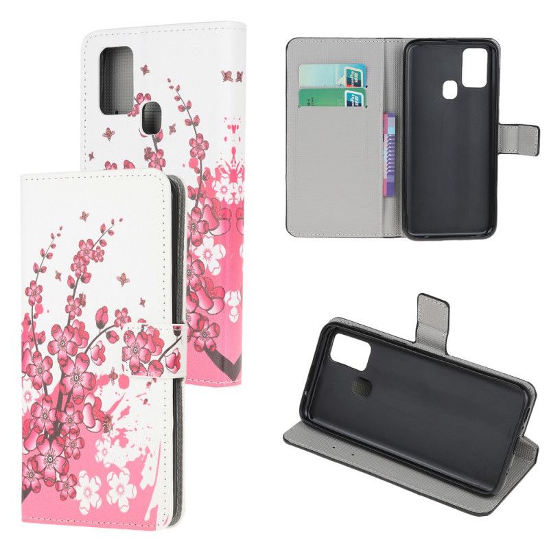 Folio Deksel Huawei P Smart 2020 Rosa Tropiske Blomster Anti-fall