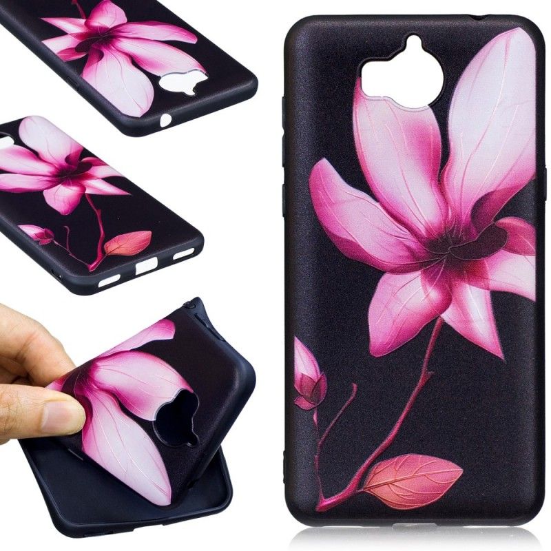 Deksel for Huawei Y6 2017 Preget Rosa Blomst