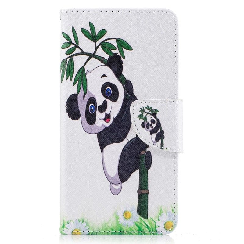 Lærdeksel Folio Deksel Huawei Y6 2017 Mobildeksel Panda På Bambus