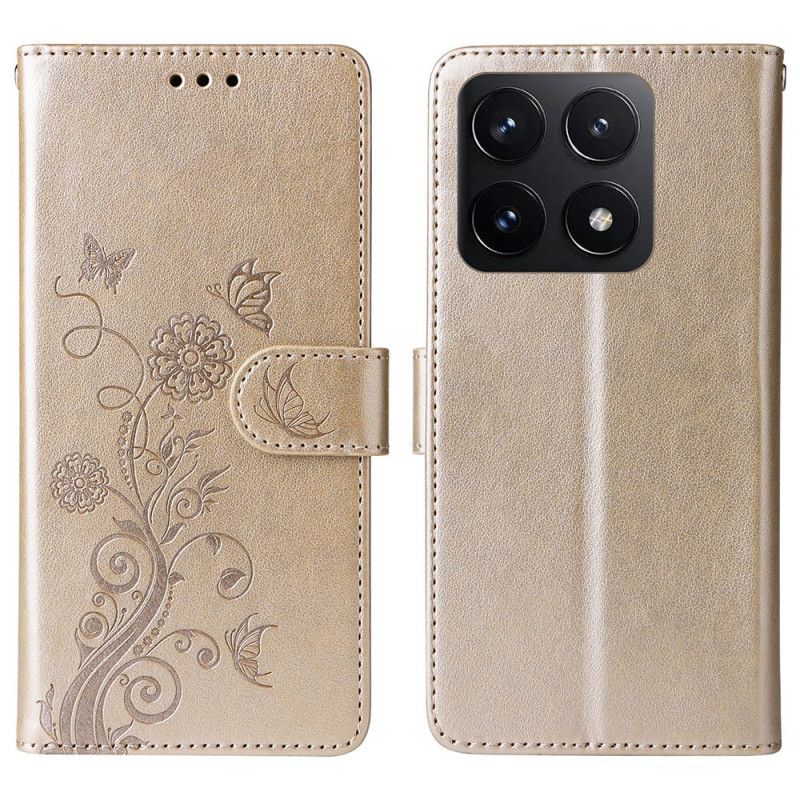 Folio Deksel Til Xiaomi 14t Blomster Med Stropp