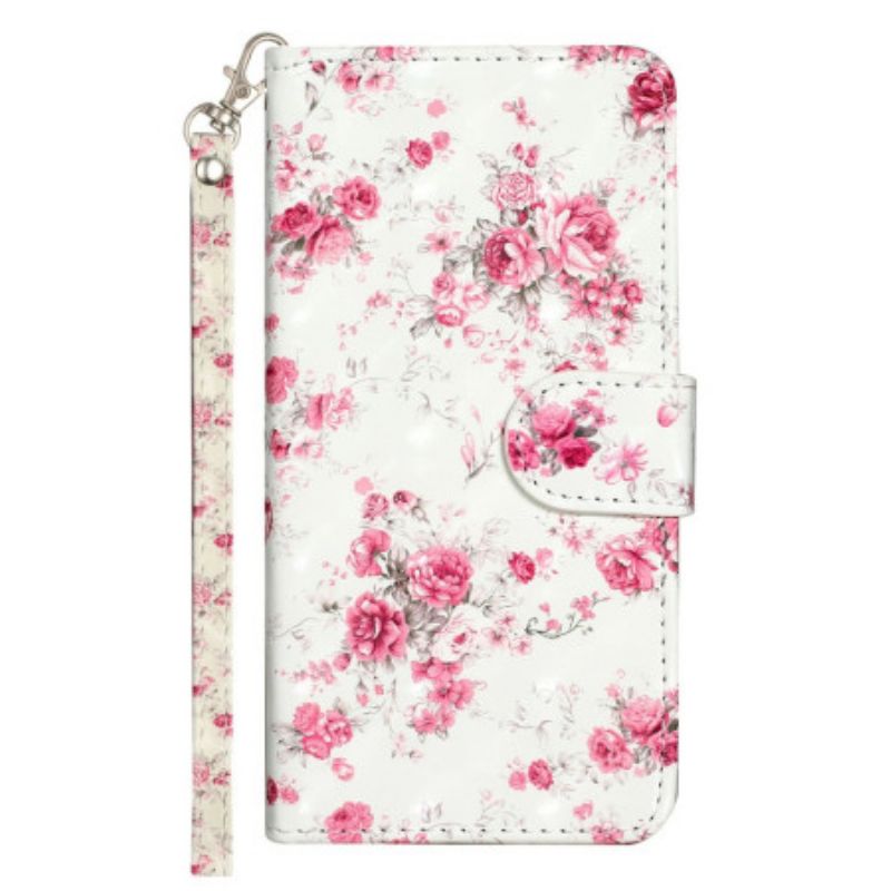 Folio Deksel Xiaomi 14t Rosa Blomster Med Stropp