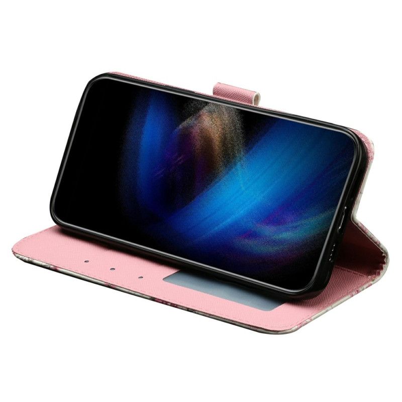 Folio Deksel Xiaomi 14t Rosa Blomster Med Stropp