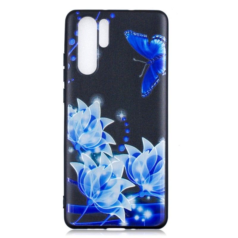 Deksel Huawei P30 Pro Sommerfugl Og Blå Blomster Anti-fall