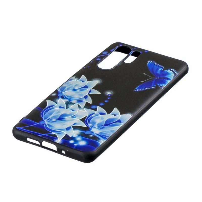 Deksel Huawei P30 Pro Sommerfugl Og Blå Blomster Anti-fall