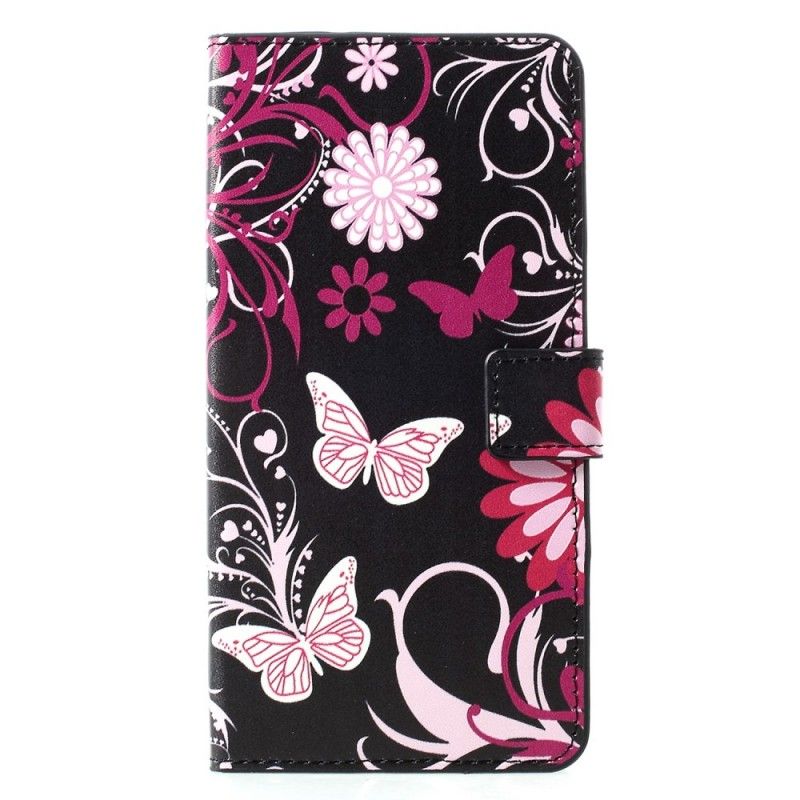 Folio Deksel for Huawei P30 Pro Svart Sommerfugler Og Blomster