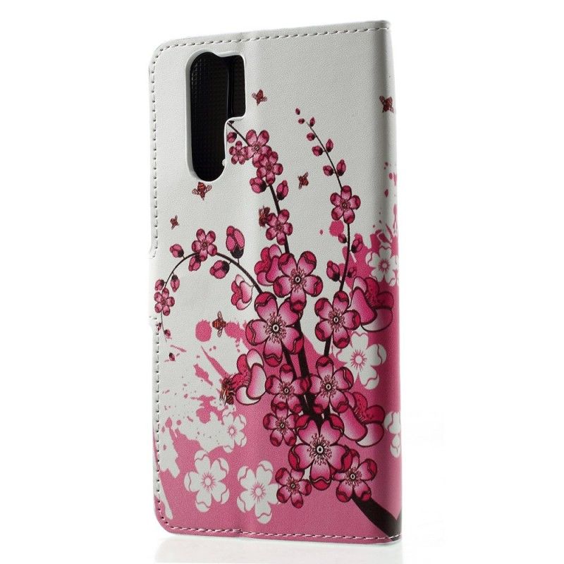 Folio Deksel Huawei P30 Pro Rosa Tropiske Blomster