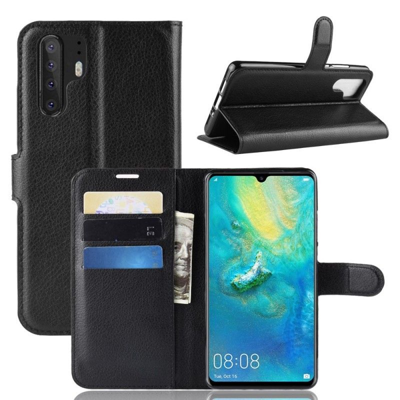 Folio Deksel Huawei P30 Pro Svart Retro Litchi