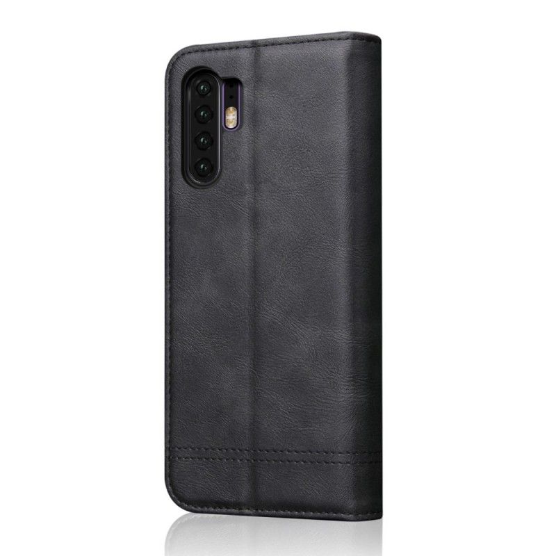 Folio Deksel Huawei P30 Pro Svart Sydd Skinneffekt