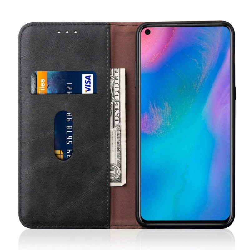 Folio Deksel Huawei P30 Pro Svart Sydd Skinneffekt