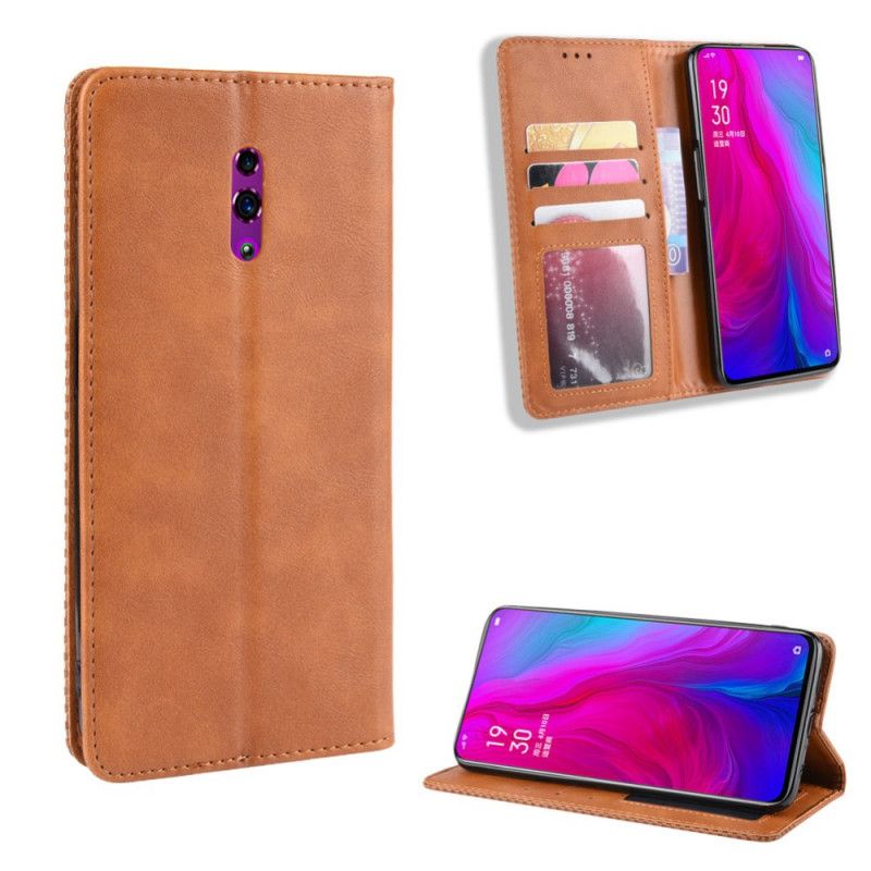 Folio Deksel Oppo Reno Svart Stilisert Vintage-Skinneffekt