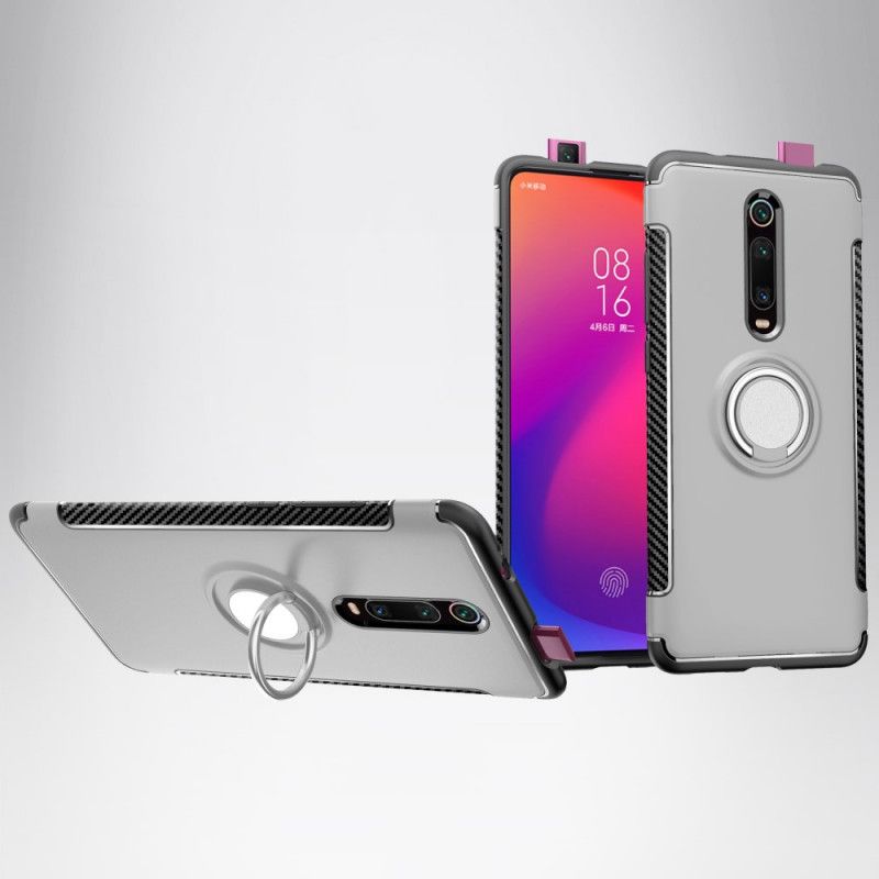 Deksel Xiaomi Mi 9T / Mi 9T Pro Svart Mobildeksel Karbonfiber Magnetisk Ring