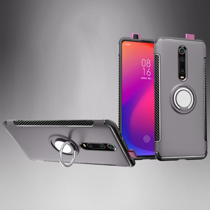 Deksel Xiaomi Mi 9T / Mi 9T Pro Svart Mobildeksel Karbonfiber Magnetisk Ring