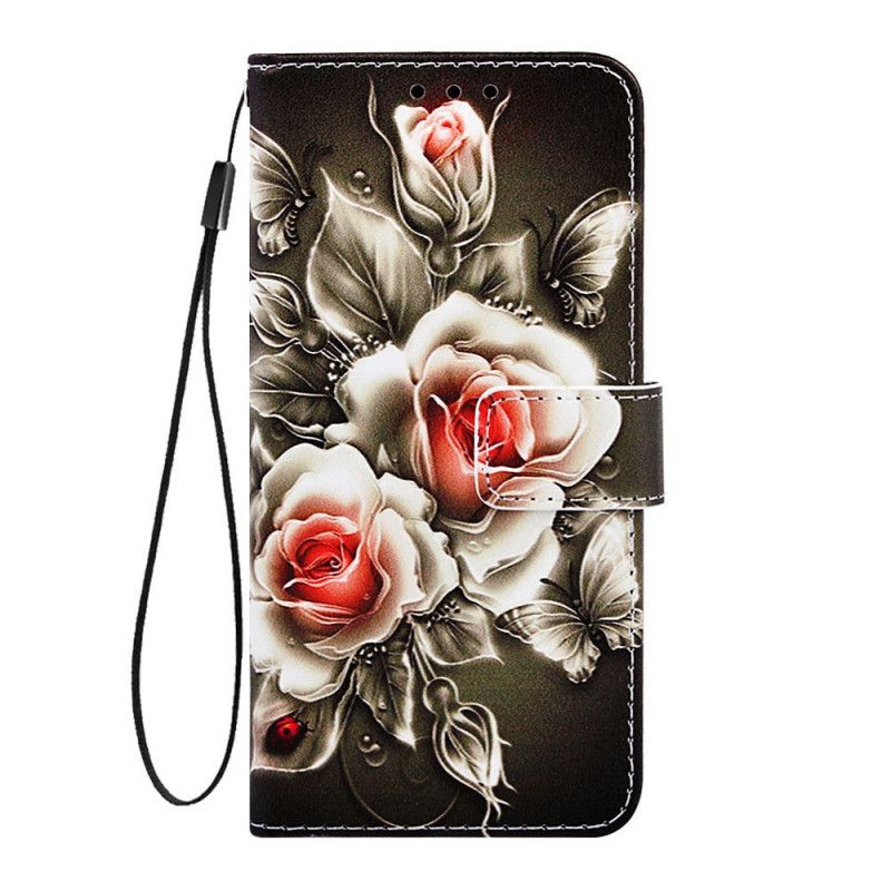 Folio Deksel for Xiaomi Mi 9T / Mi 9T Pro Svart Rose Med Stropp