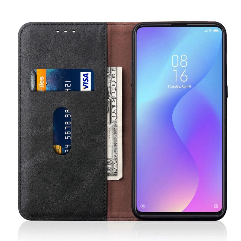 Folio Deksel for Xiaomi Mi 9T / Mi 9T Pro Svart Sydd Skinneffekt