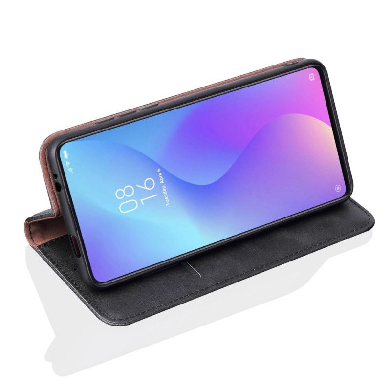 Folio Deksel for Xiaomi Mi 9T / Mi 9T Pro Svart Sydd Skinneffekt