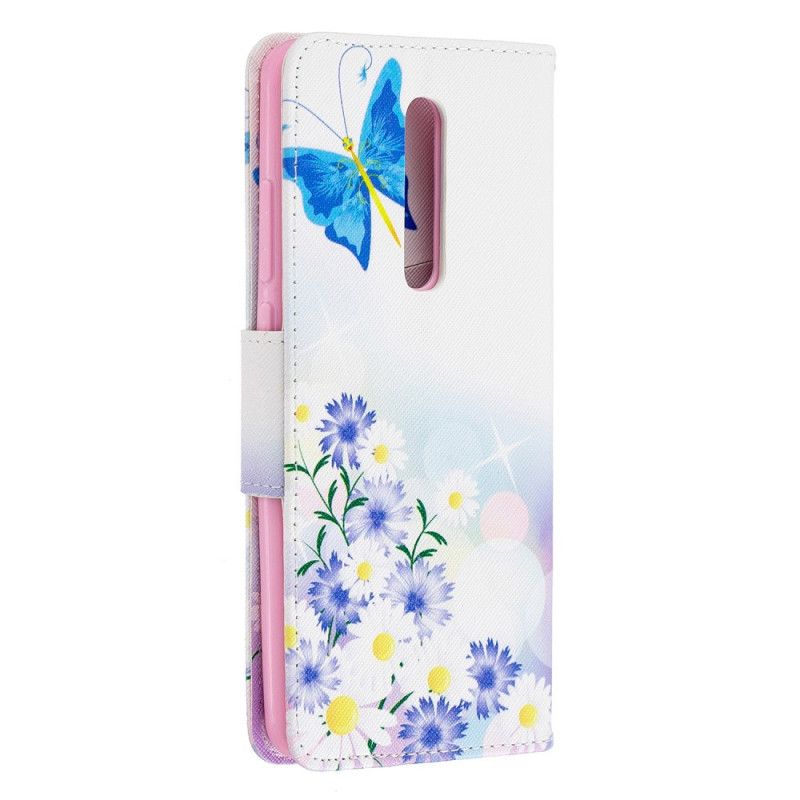 Folio Deksel Xiaomi Mi 9T / Mi 9T Pro Lyseblå Malte Sommerfugler Og Blomster Anti-fall