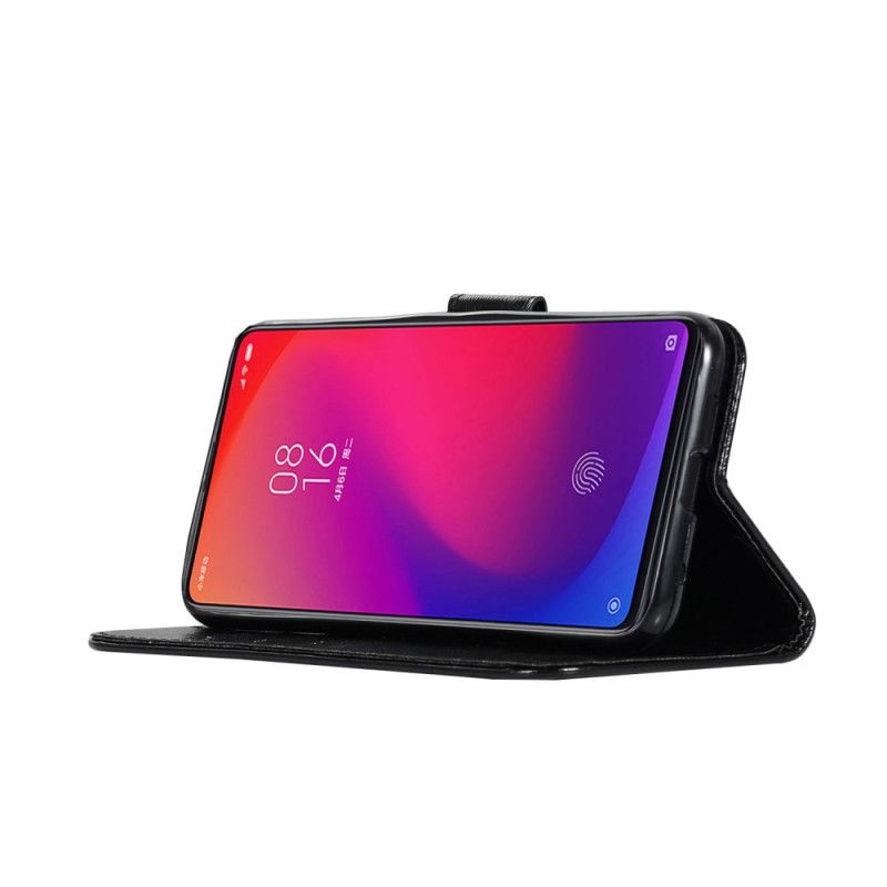 Lærdeksel Folio Deksel Xiaomi Mi 9T / Mi 9T Pro Svart Vintage Skinneffekt Med Stropp