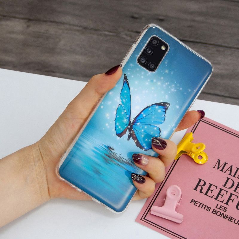 Deksel Samsung Galaxy A31 Fluorescerende Blå Sommerfugl