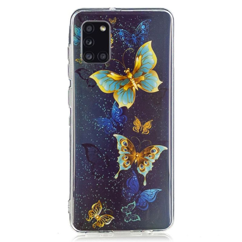 Deksel Samsung Galaxy A31 Mørkeblå Fluorescerende Sommerfugleserie Anti-fall