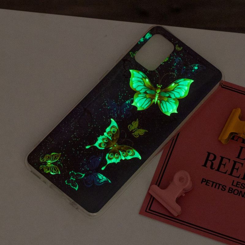 Deksel Samsung Galaxy A31 Mørkeblå Fluorescerende Sommerfugleserie Anti-fall