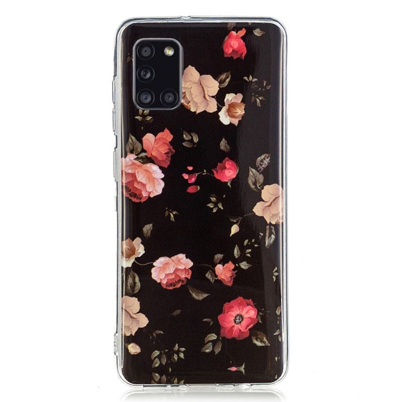 Deksel Samsung Galaxy A31 Svart Fluorescerende Blomsterserie