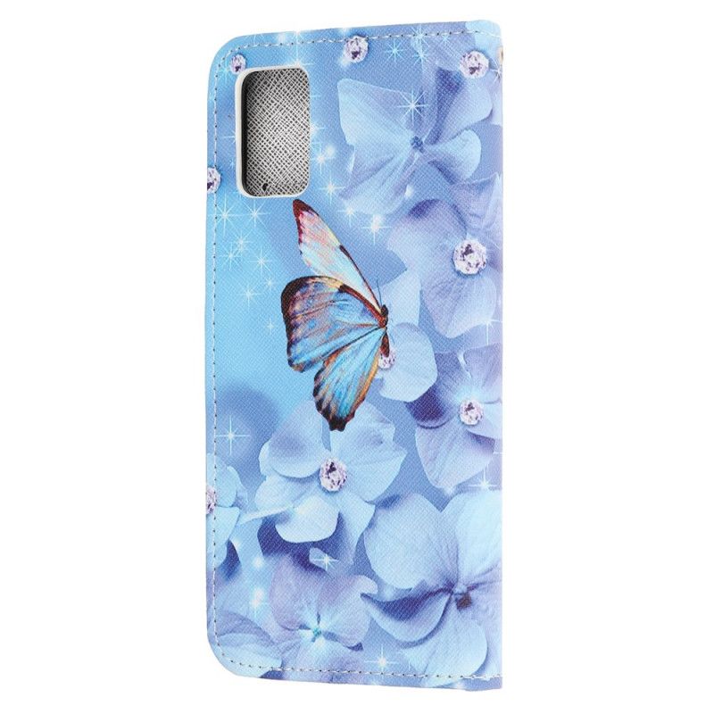 Folio Deksel for Samsung Galaxy A31 Diamantsommerfugler Med Tanga