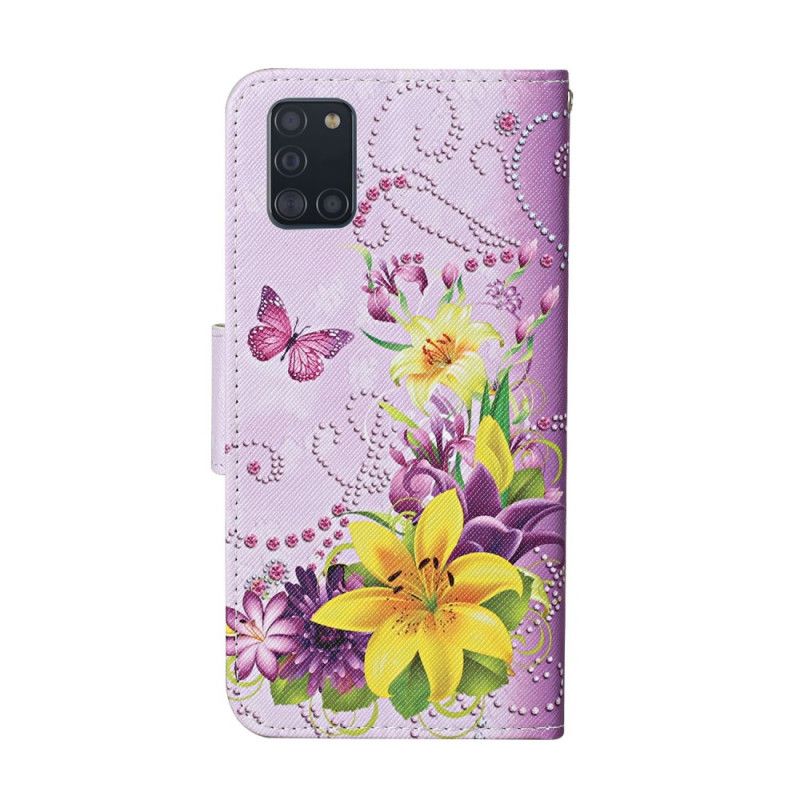 Folio Deksel Samsung Galaxy A31 Magenta Mesterlige Blomster Med Tanga