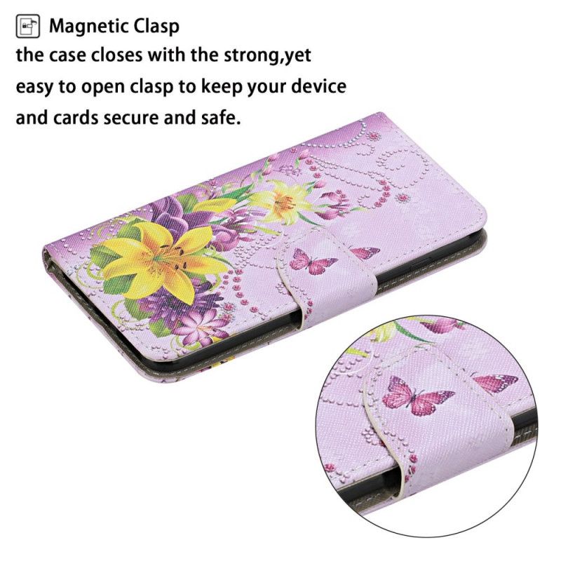 Folio Deksel Samsung Galaxy A31 Magenta Mesterlige Blomster Med Tanga