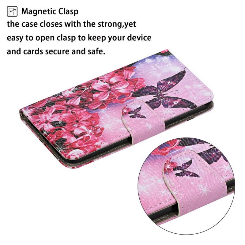 Folio Deksel Samsung Galaxy A31 Magenta Thong Blomster Sommerfugler Beskyttelse