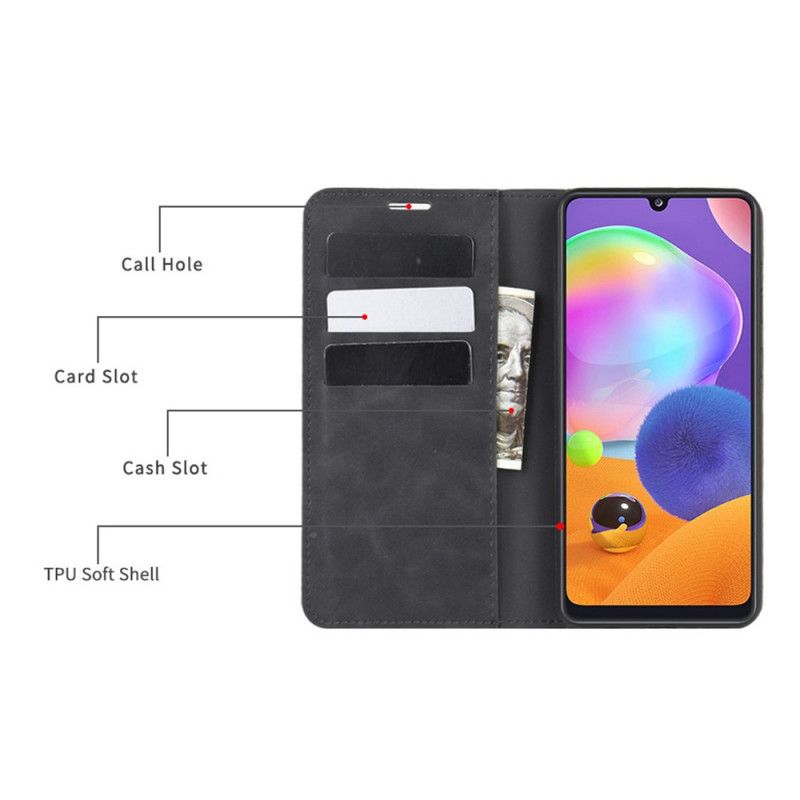 Folio Deksel Samsung Galaxy A31 Svart Myk Skinneffekt