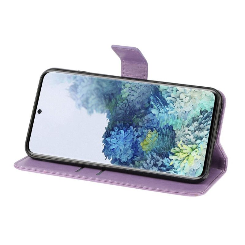 Lærdeksel Folio Deksel Samsung Galaxy A31 Rød Retro Sommerfugler Og Blomster