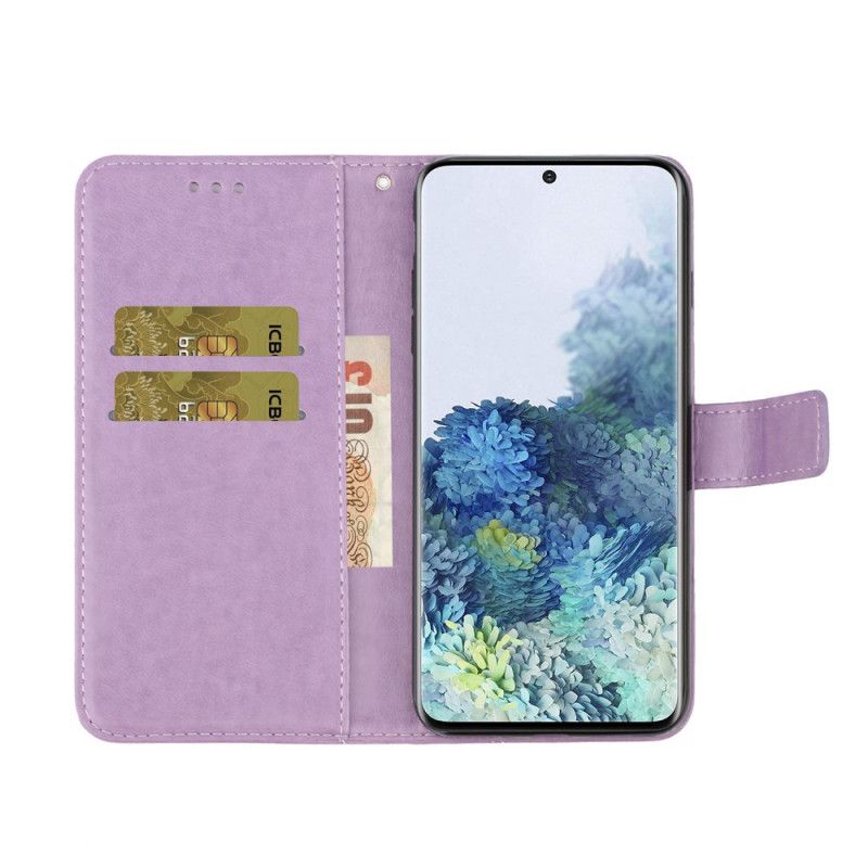 Lærdeksel Folio Deksel Samsung Galaxy A31 Rød Retro Sommerfugler Og Blomster