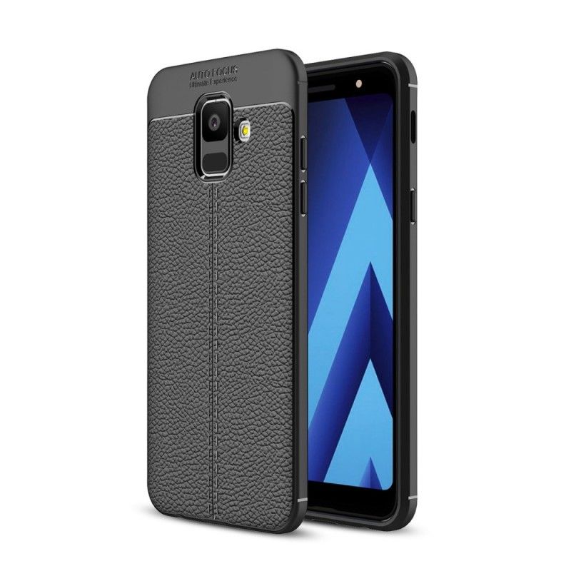 Deksel Samsung Galaxy A6 Svart Mobildeksel Dobbeltlinjet Litchi-Læreffekt
