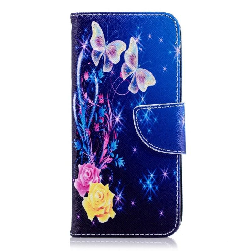 Folio Deksel for Samsung Galaxy A6 Rosa Sommerfugler Om Natten