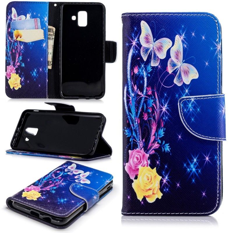 Folio Deksel for Samsung Galaxy A6 Rosa Sommerfugler Om Natten