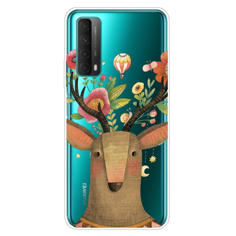 Deksel Huawei P Smart 2021 Gjennomsiktig Hjort Med Blomster