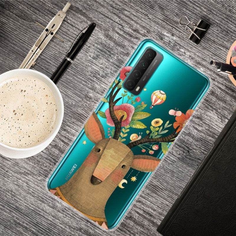 Deksel Huawei P Smart 2021 Gjennomsiktig Hjort Med Blomster