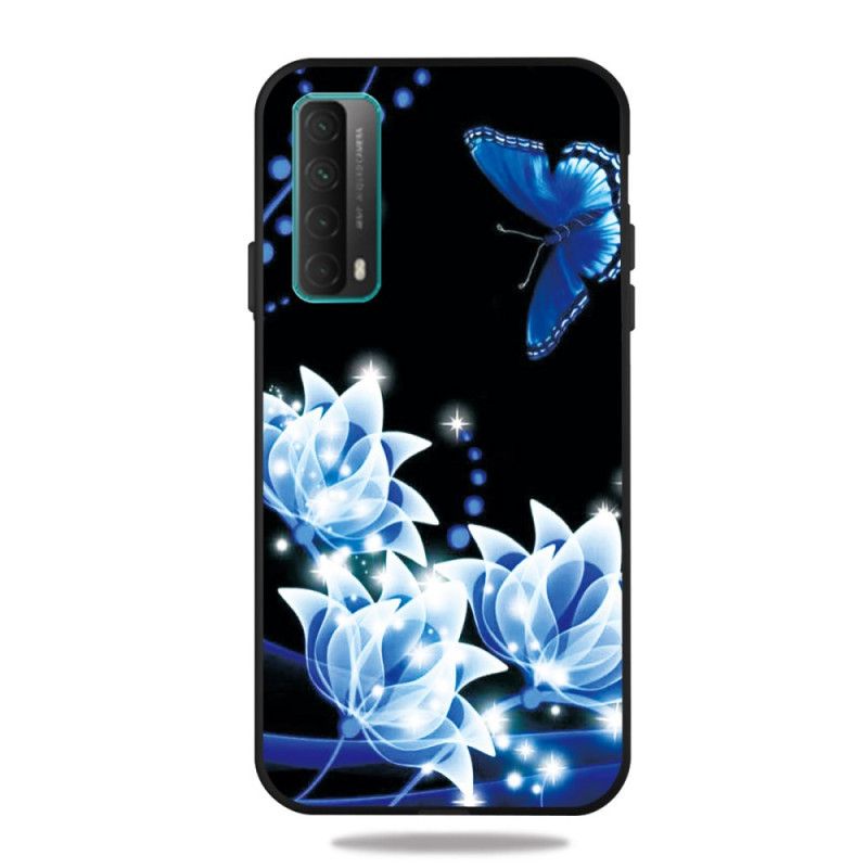 Deksel Huawei P Smart 2021 Mobildeksel Sommerfugl Og Blå Blomster