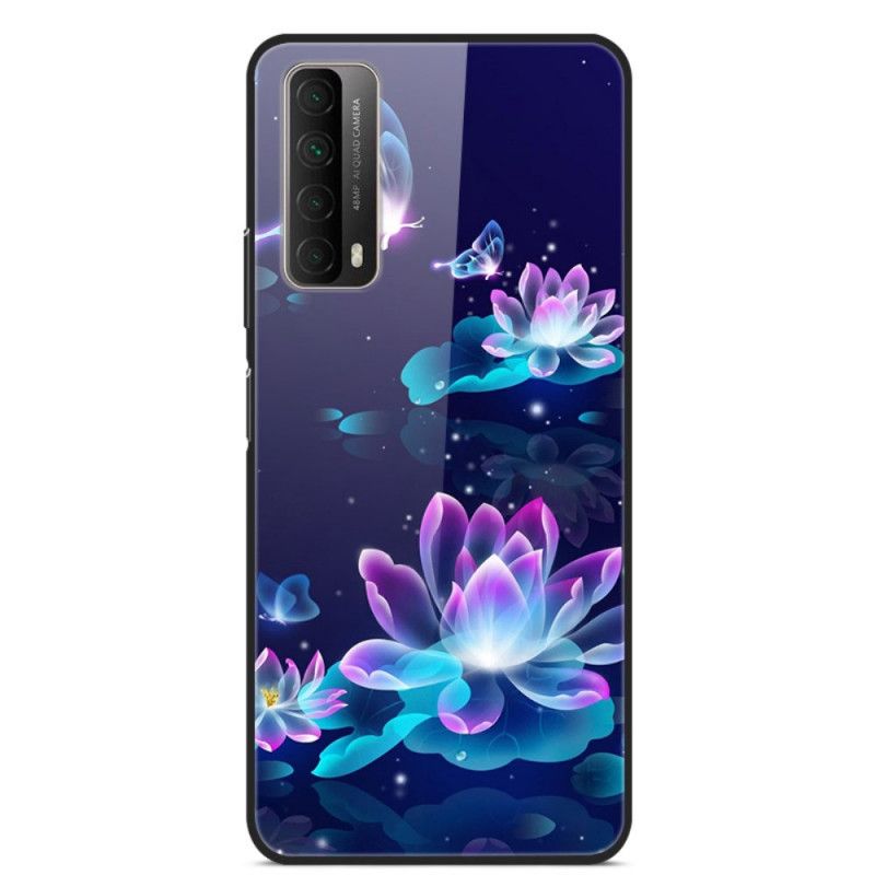 Deksel Huawei P Smart 2021 Mørk Blå Fancy Blomster I Herdet Glass Anti-fall